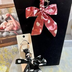 2pc One Pink and One Black Polka Dot Keychain Bag Purse Charm Set